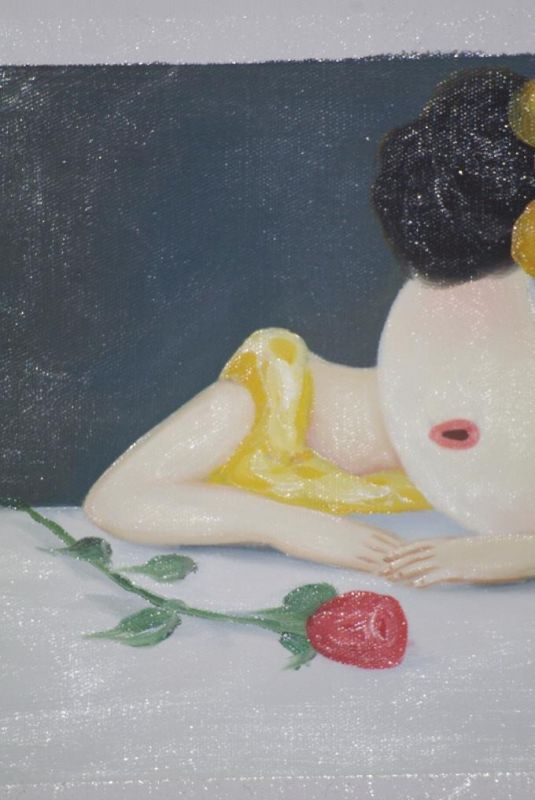 Moderne chinesische Malerei auf Leinwand - Ölgemälde - Die Frau und die Rose 3