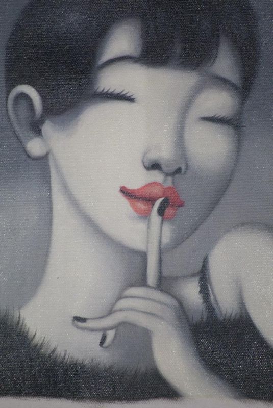 Moderne chinesische Malerei auf Leinwand - Ölgemälde - Lippenstift 2