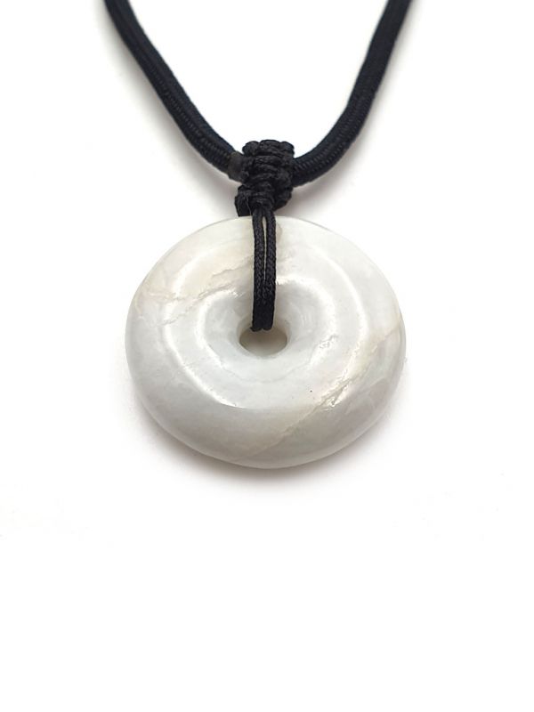 Natural and genuine Jadeite jade Pendant - Small Disk - White Green Reflections 3