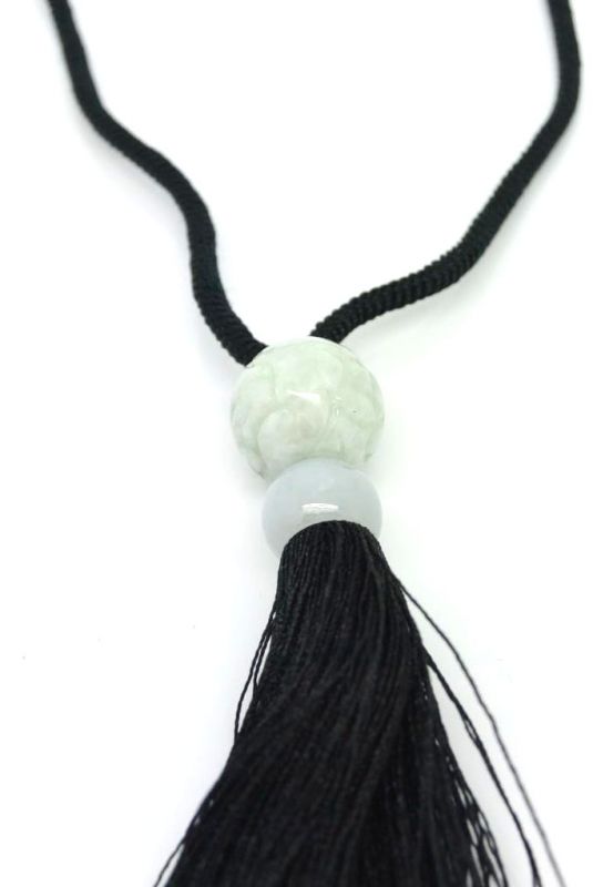 Necklace with Jade pendant Ball and Pompon 1