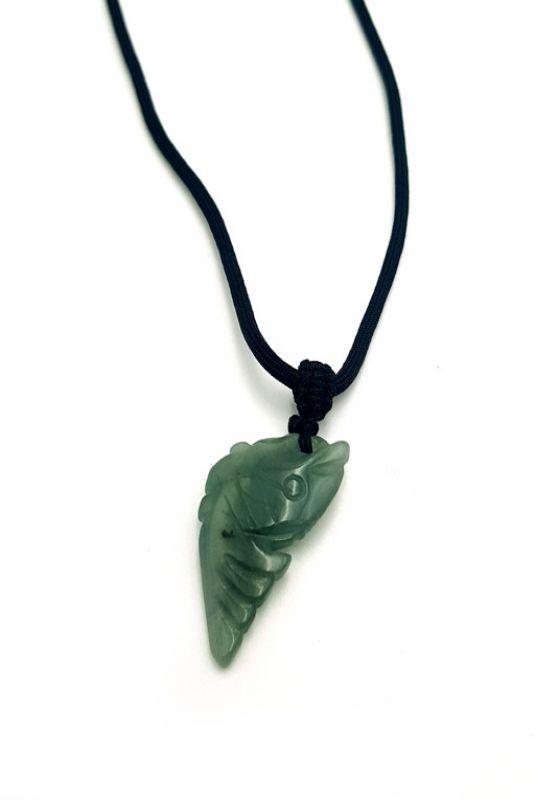 Necklace with Jade pendant Fish - Dark Green 1