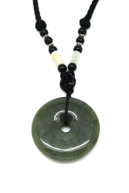 Necklace with Jade pendant Green Bi Disk 2 1