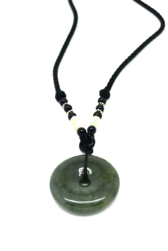 Necklace with Jade pendant Green Bi Disk 2 2