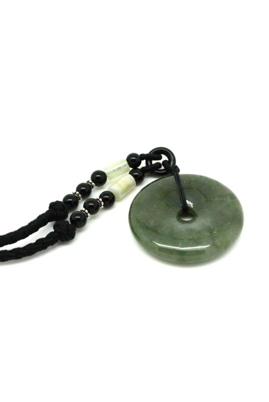 Necklace with Jade pendant Green Bi Disk 2 3
