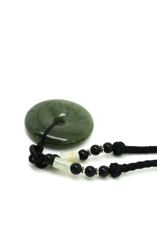 Necklace with Jade pendant Green Bi Disk 2 5