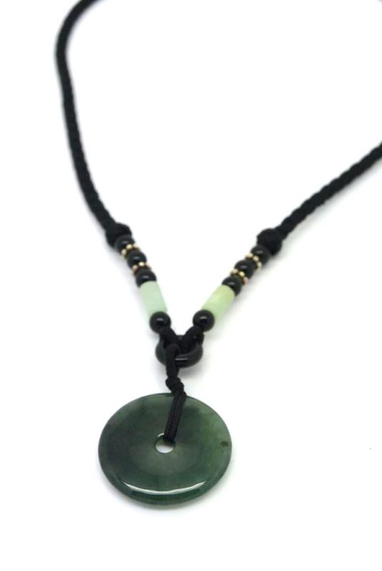 Necklace with Jade pendant Green Bi Disk 4
