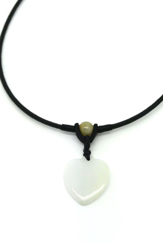 Necklace with Small Jade pendant White Heart 1