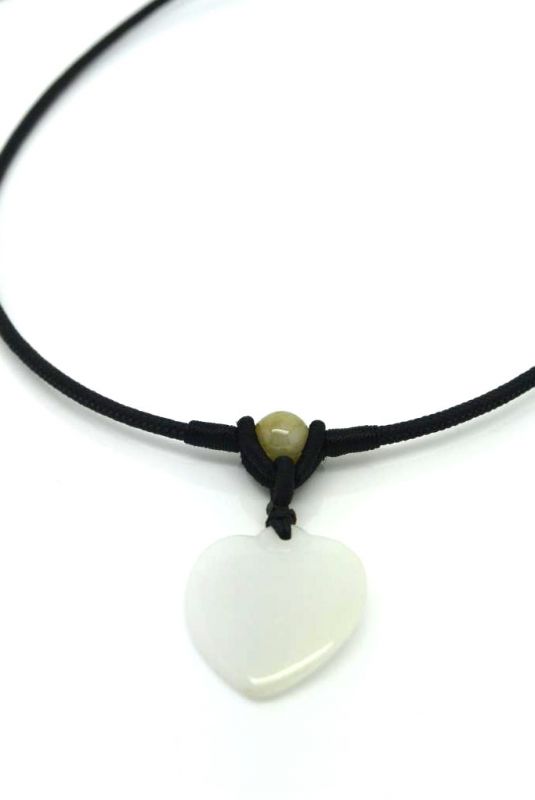 Necklace with Small Jade pendant White Heart 2