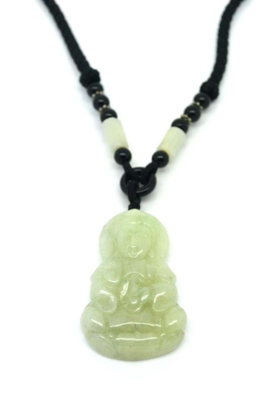 Necklace with White Chinese Jade Pendant Buddha 1