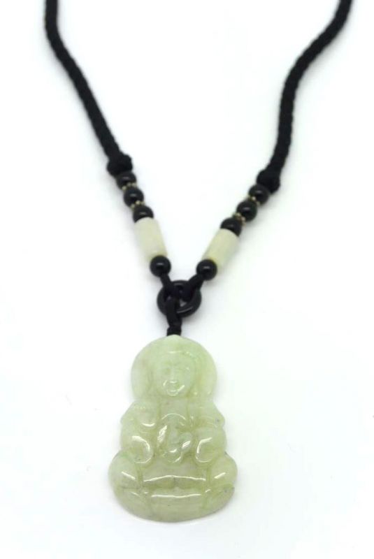 Necklace with White Chinese Jade Pendant Buddha 3