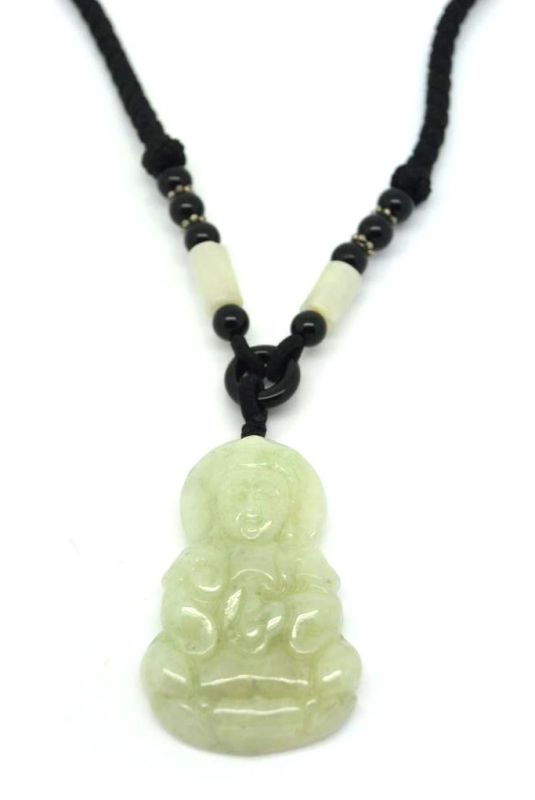 Necklace with White Chinese Jade Pendant Buddha 4