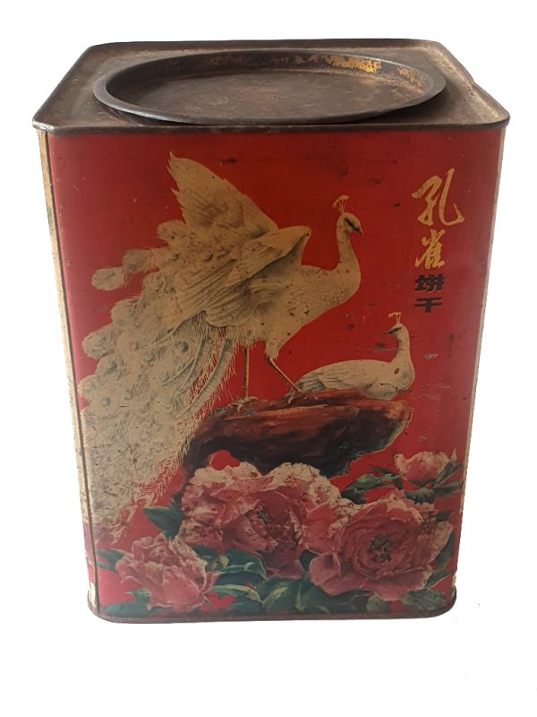 Old Chinese Biscuit Box -The white peacocks 2