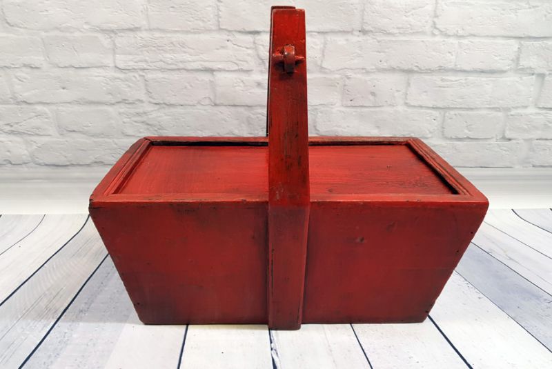 Old Chinese Box Red wooden basket 3 2