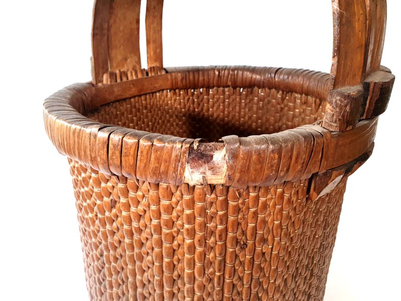 Old Chinese braided rice basket - Basket weaving - Brown 2