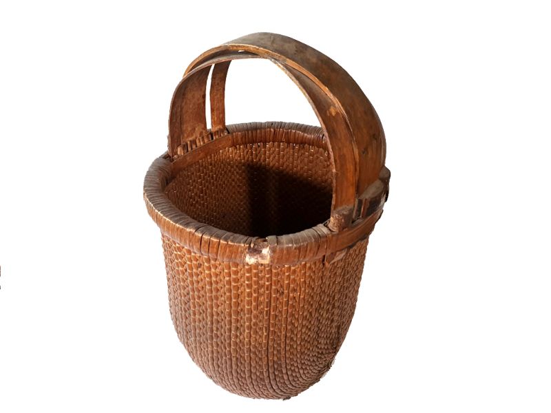 Old Chinese braided rice basket - Basket weaving - Brown 3