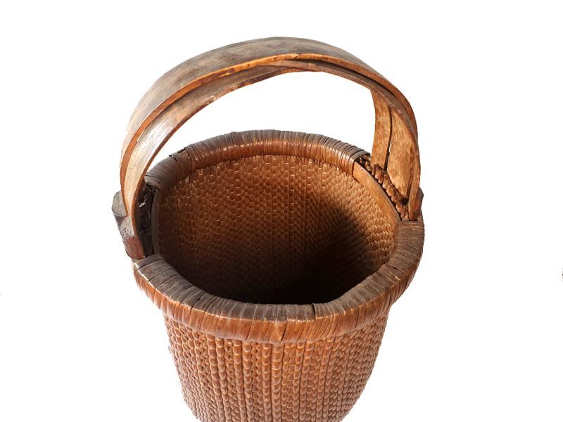 Old Chinese braided rice basket - Basket weaving - Brown 4