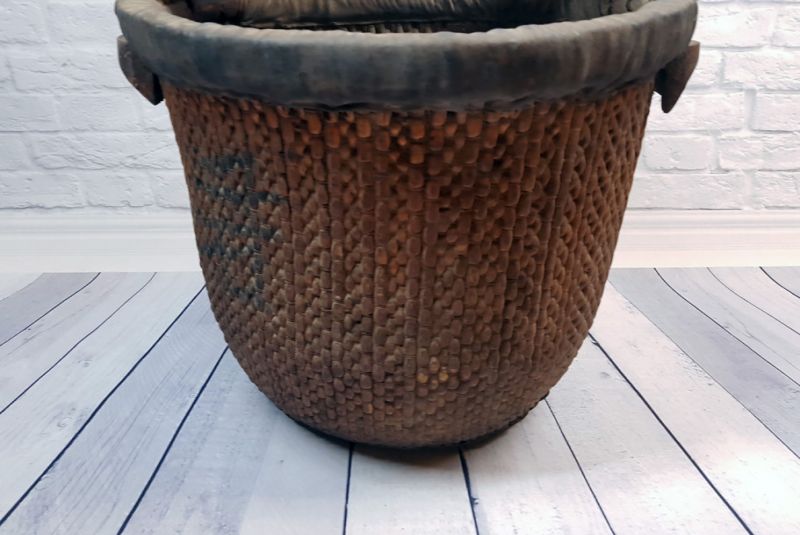 Old Chinese braided rice basket - Basket weaving - Dark Brown 4