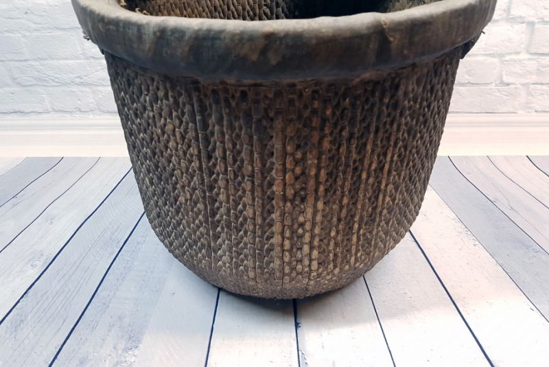 Old Chinese braided rice basket - Basket weaving - Dark Brown 5