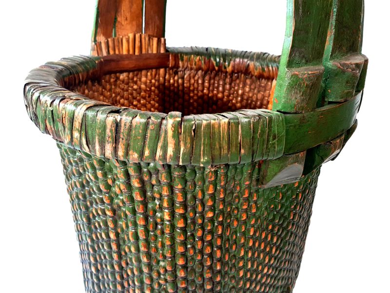 Old Chinese braided rice basket - Basket weaving - Dark green 2