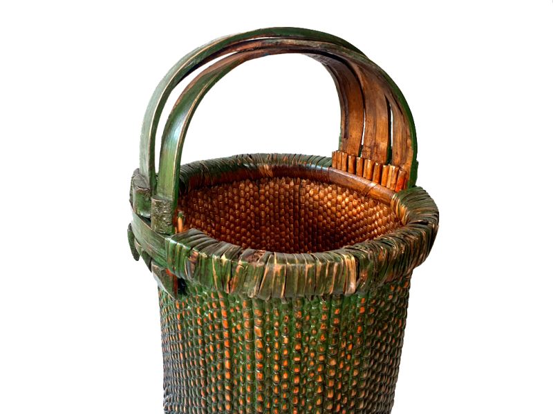 Old Chinese braided rice basket - Basket weaving - Dark green 3