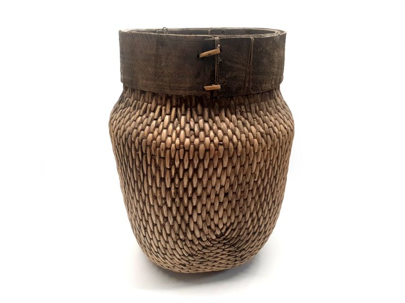 Old Chinese braided rice basket - Basket weaving - Large model 1