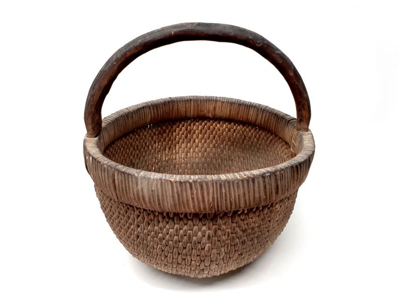 Old Chinese braided rice basket - Basket weaving - Small transport basket 1