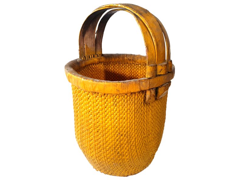 Old Chinese braided rice basket - Basket weaving - Yellow 1