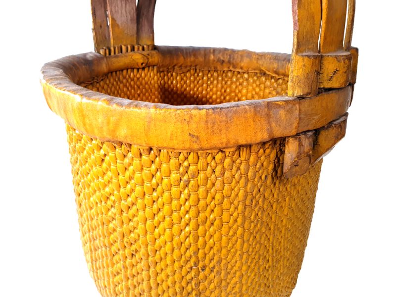 Old Chinese braided rice basket - Basket weaving - Yellow 2