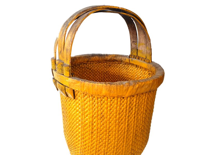Old Chinese braided rice basket - Basket weaving - Yellow 3