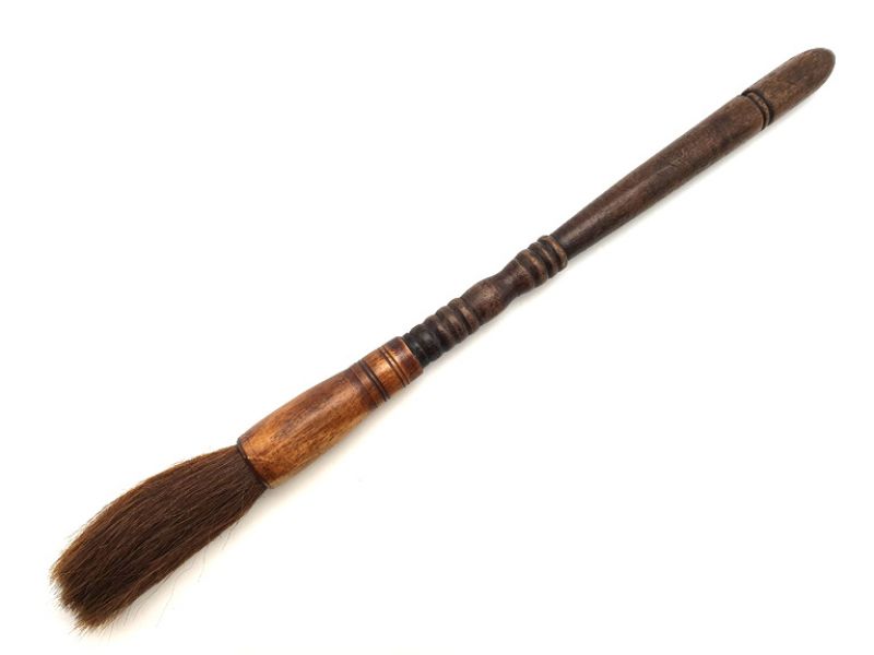 Old Chinese Brush - Wood - Brown handle and goat hair 1