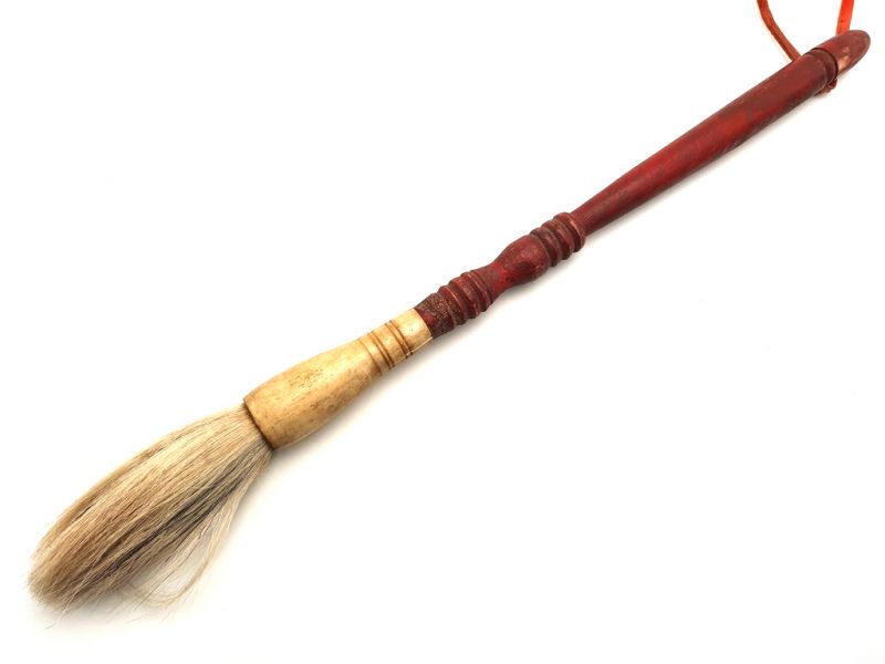 Old Chinese Brush - Wood - Red handle and red hair 1