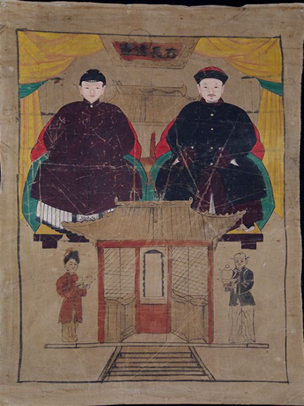Old Chinese Chinese Ancestor Painting - Couple de dignitaires 1
