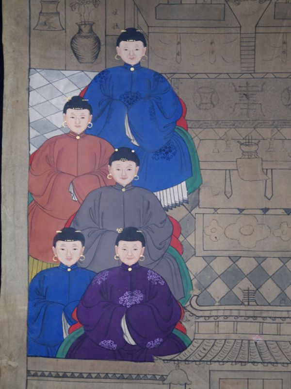 Old Chinese Chinese Ancestor Painting - Family of 10 characters 2