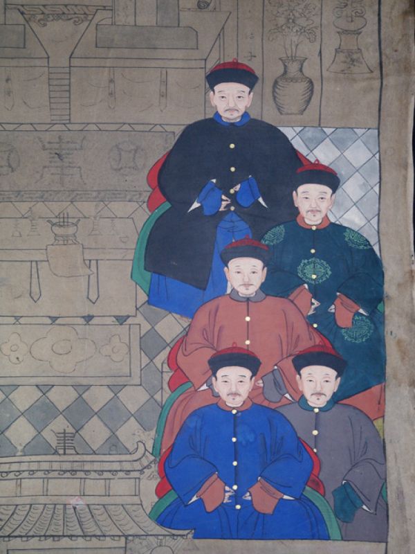Old Chinese Chinese Ancestor Painting - Family of 10 characters 3