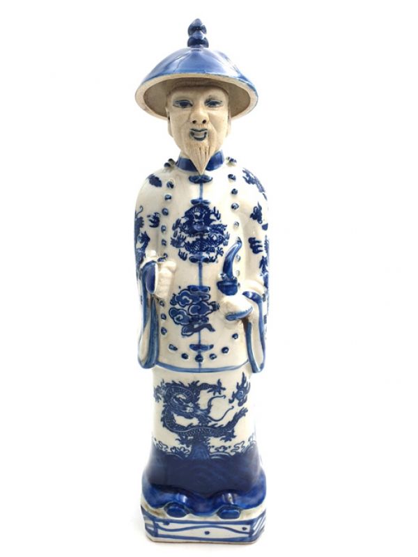 Old Chinese Mandarin in blue and white statue 1