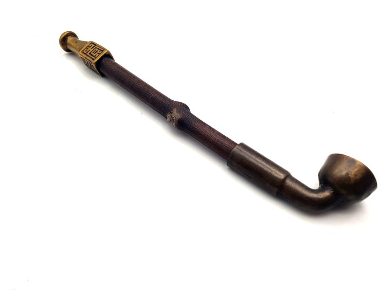 Old Chinese Pipe Bamboo and brass 3