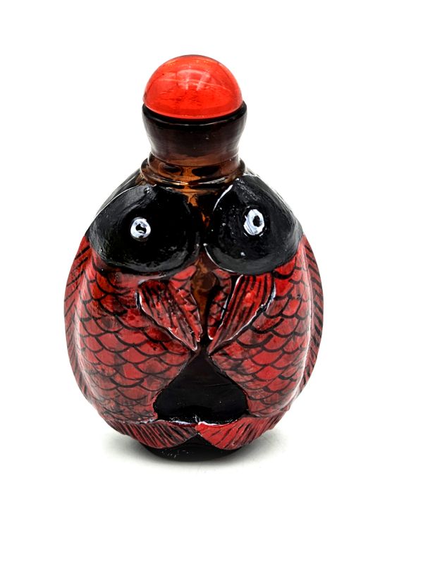 Old Chinese snuff bottle - Blown glass - Double fish 1