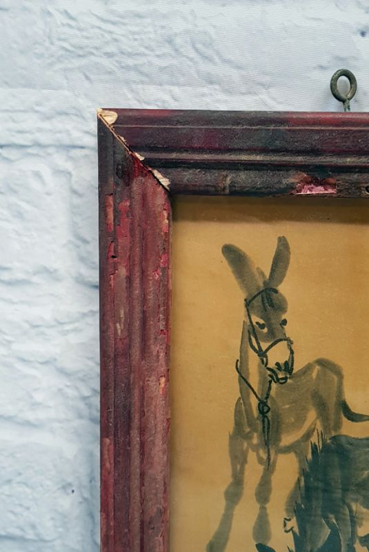 Old Chinese Wood Frame - Painting - 2 donkeys 2