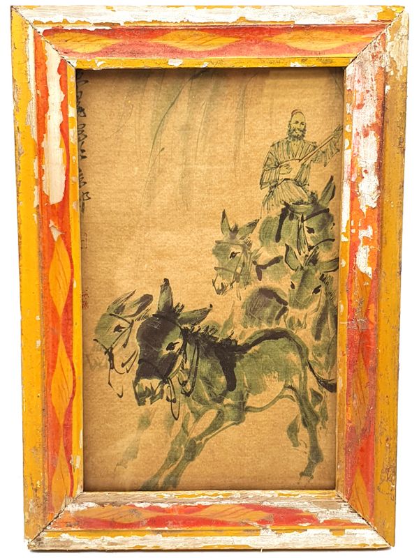 Old Chinese Wood Frame - Painting - chinese donkeys 1
