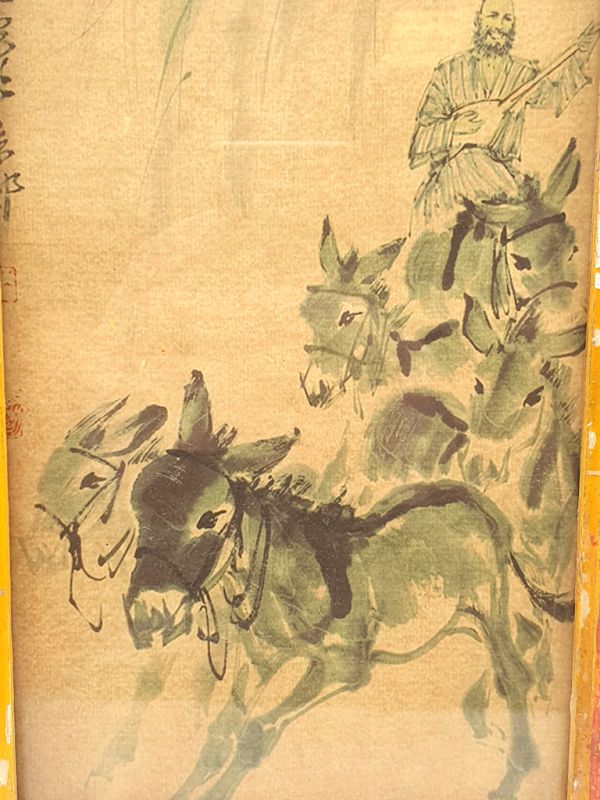 Old Chinese Wood Frame - Painting - chinese donkeys 2