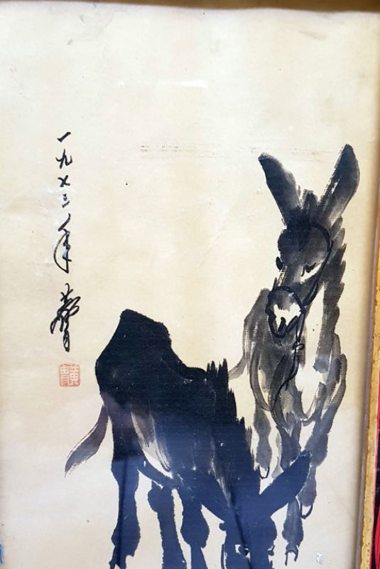 Old Chinese Wood Frame - Painting - Donkeys 2