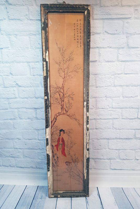 Old Chinese Wood Frame - Painting - The woman under the tree 1