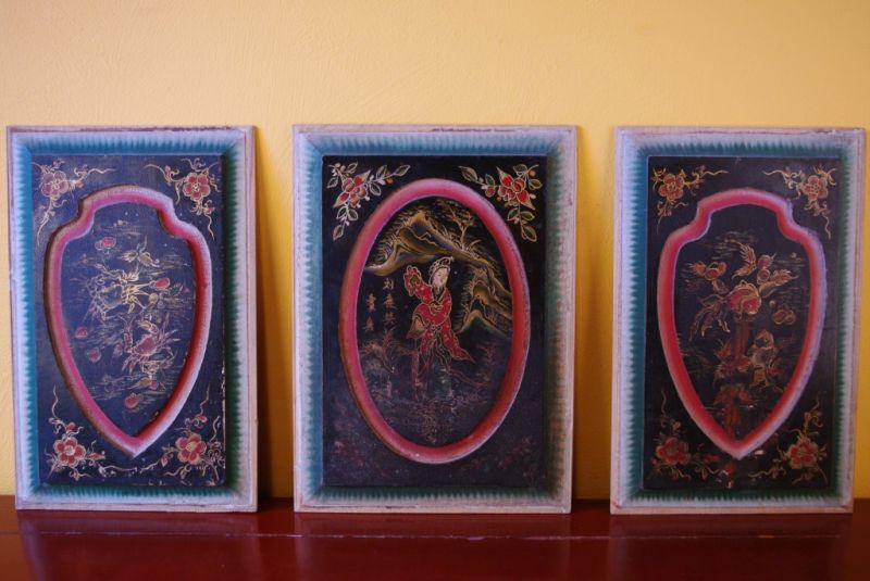 Old Chinese wooden triptych 1