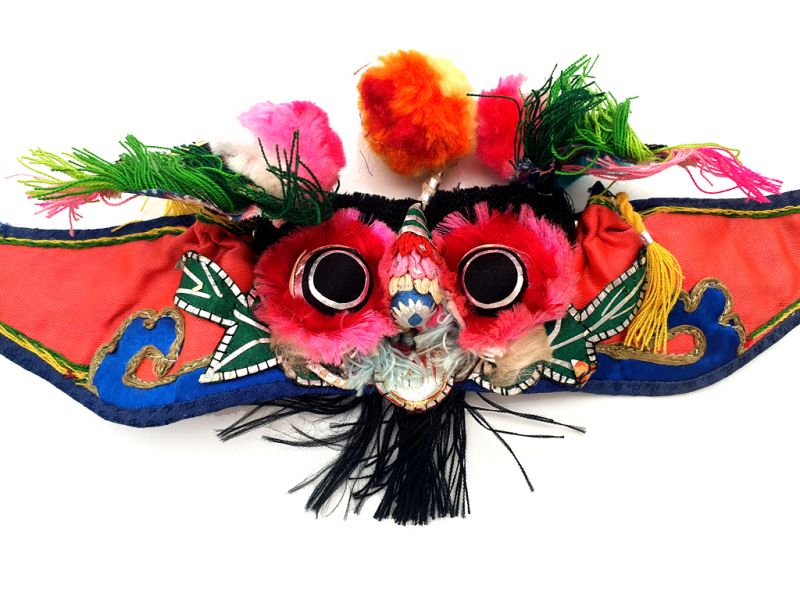 Old Ethnic Baby Headdress - Tiger head - Red/Blue 1
