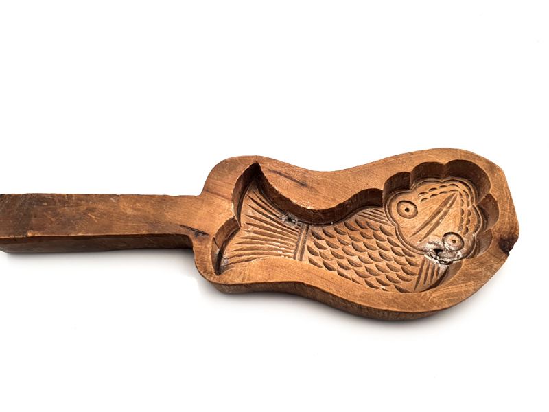 Old Handcarved Wooden Mooncake Mold Fish 1