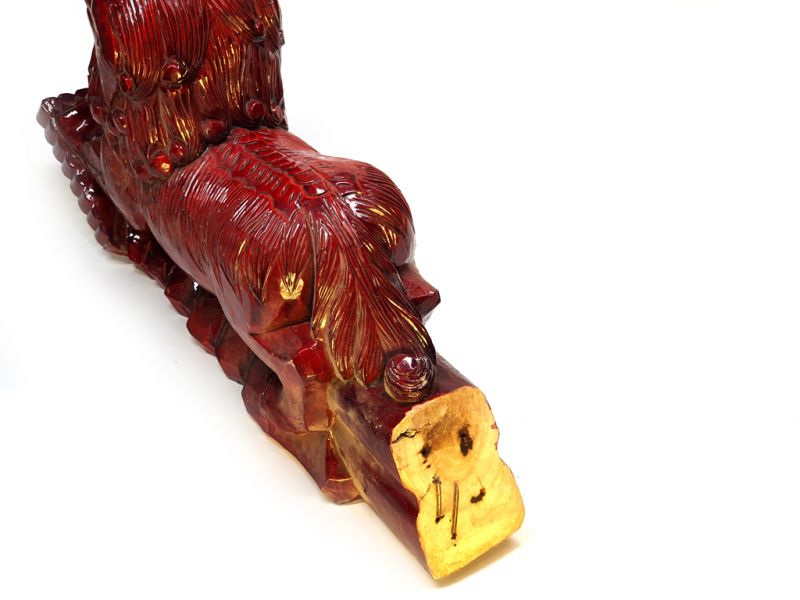 Old Imperial guardian lion - Chinese Foo dog - Double sided - Natural and lacquered 4