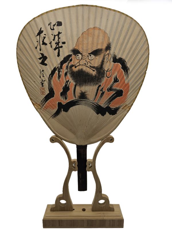 Old Japanese fans - Uchiwa - Wood and Paper - Bodhidharma - Daruma 1