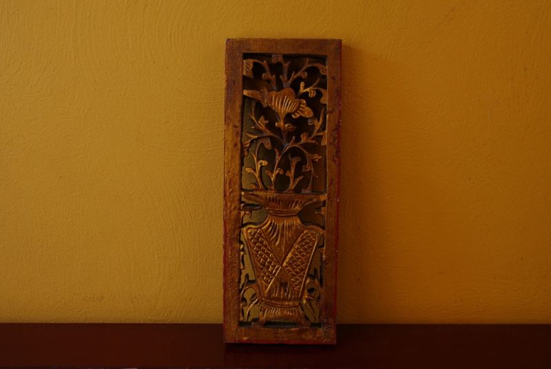 Old wooden panel carved from China vase 1