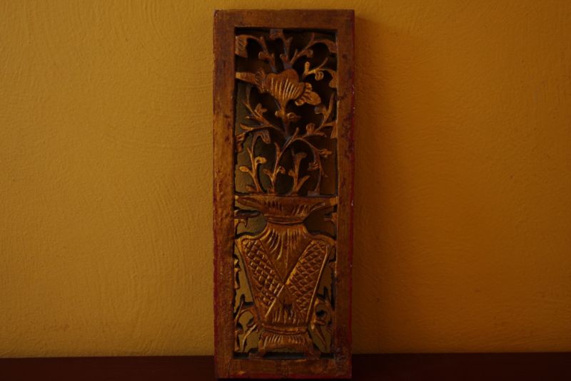 Old wooden panel carved from China vase 2