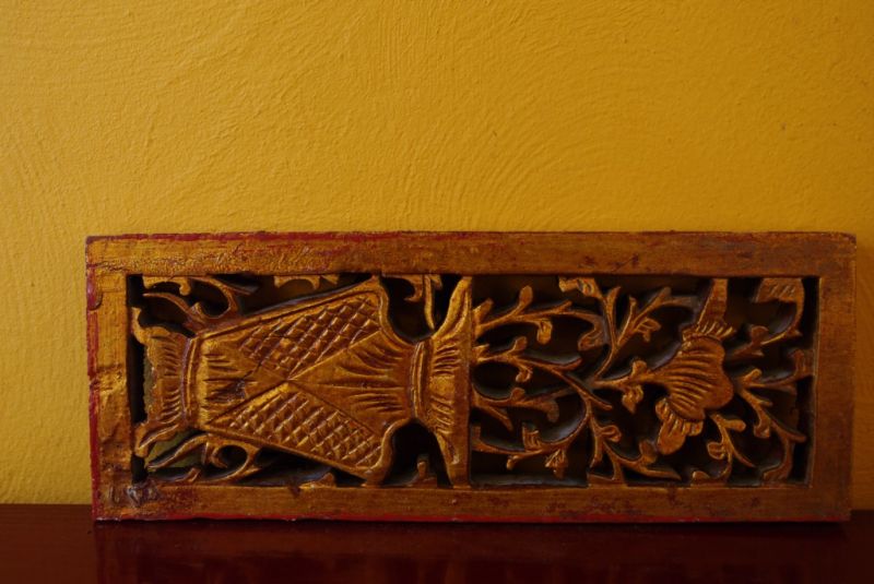 Old wooden panel carved from China vase 5